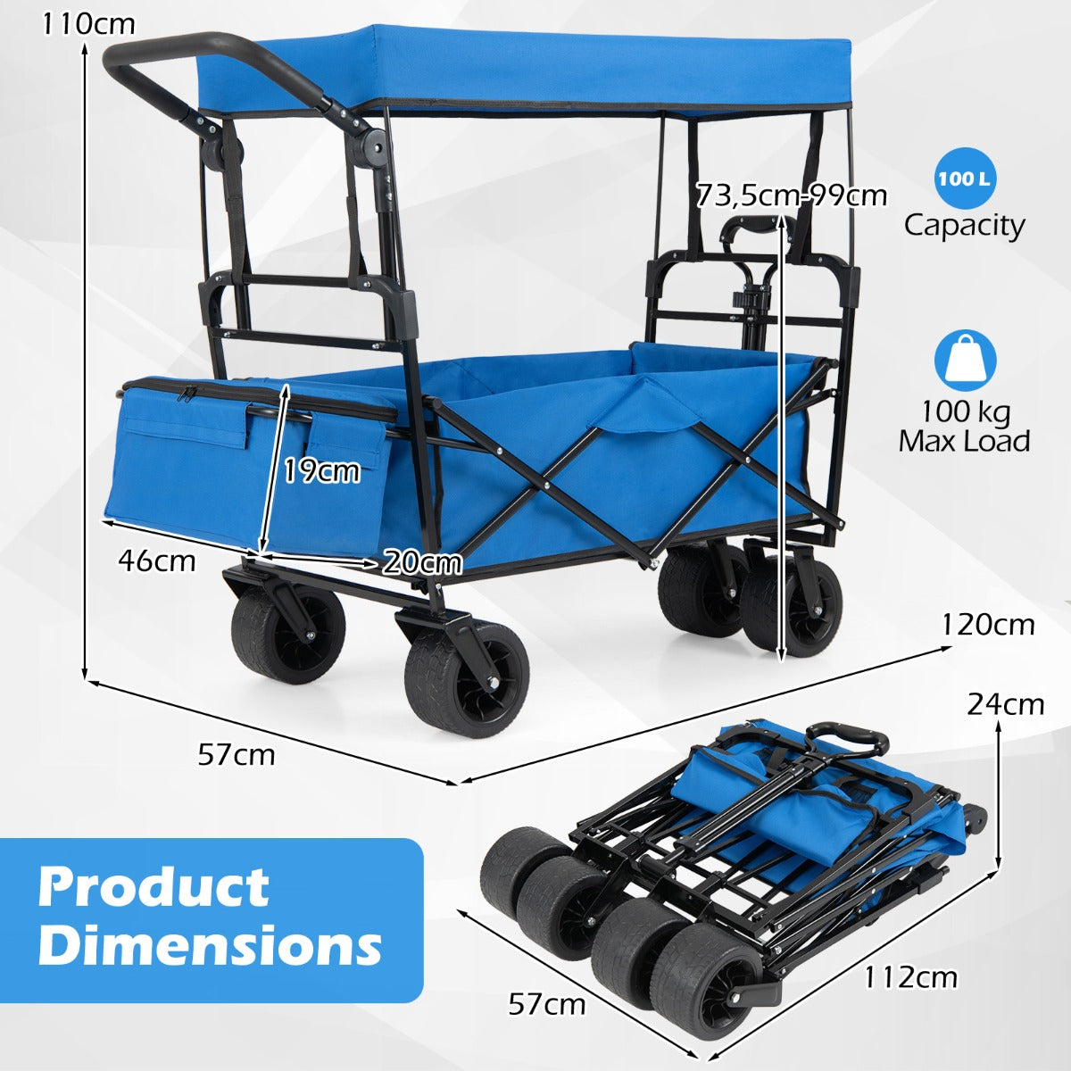 Livsk costway opvouwbare kinderwagen met afneembare zonnekap zerstelbare duwstang afneembare opbergtas en terreinwielen blauw