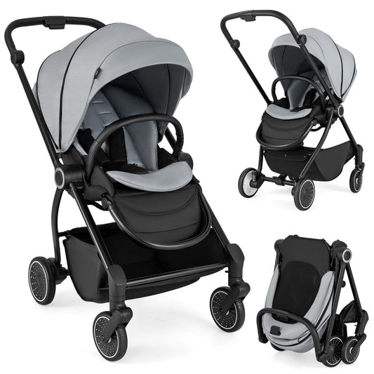 Livsk costway opvouwbare kinderwagen met omkeerbare zitting verstelbare rugleuning verstelbare kap handgreep aluminium kinderwagen grijs