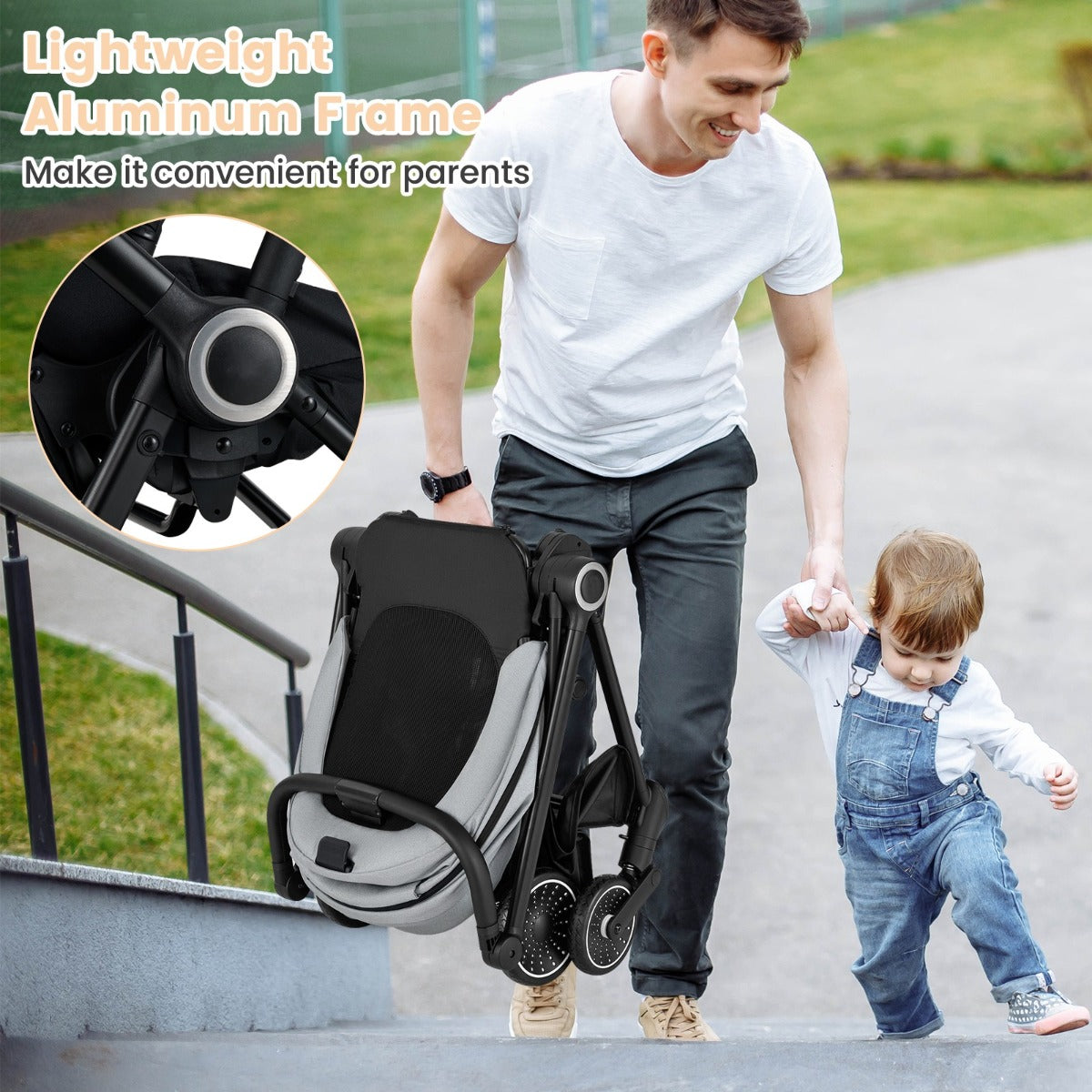 Livsk costway opvouwbare kinderwagen met omkeerbare zitting verstelbare rugleuning verstelbare kap handgreep aluminium kinderwagen grijs