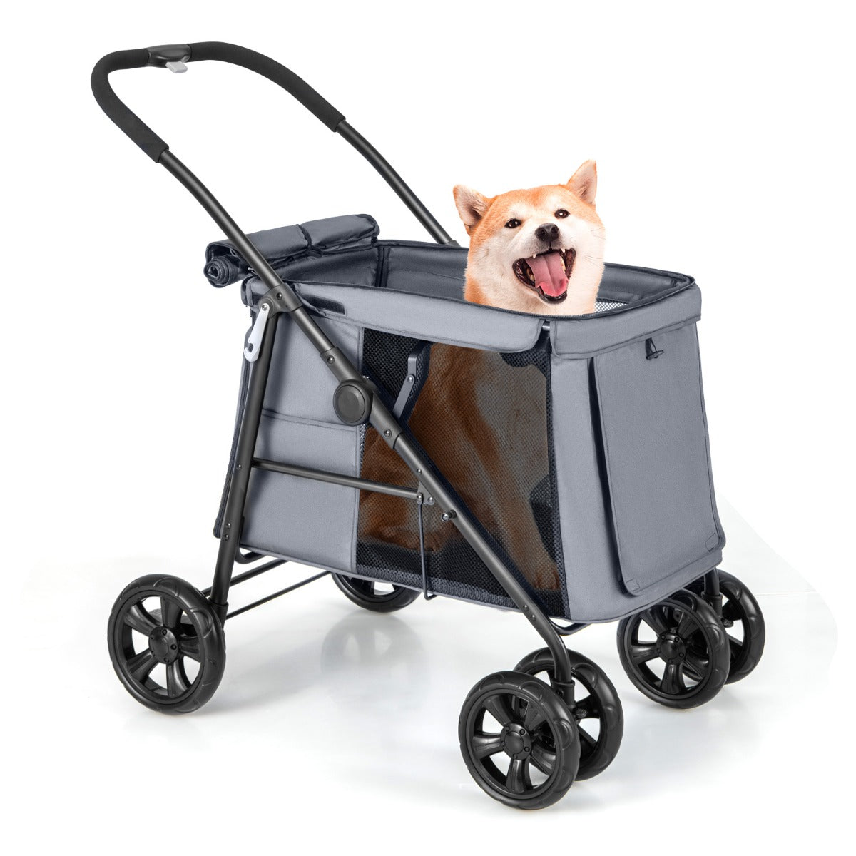 LIVSK Opvouwbare Kinderwagen voor Huisdieren - Duurzame Oxford Stof - Ademend Gaas - Schokabsorberende Wielen - Tot 40 kg - Grijs