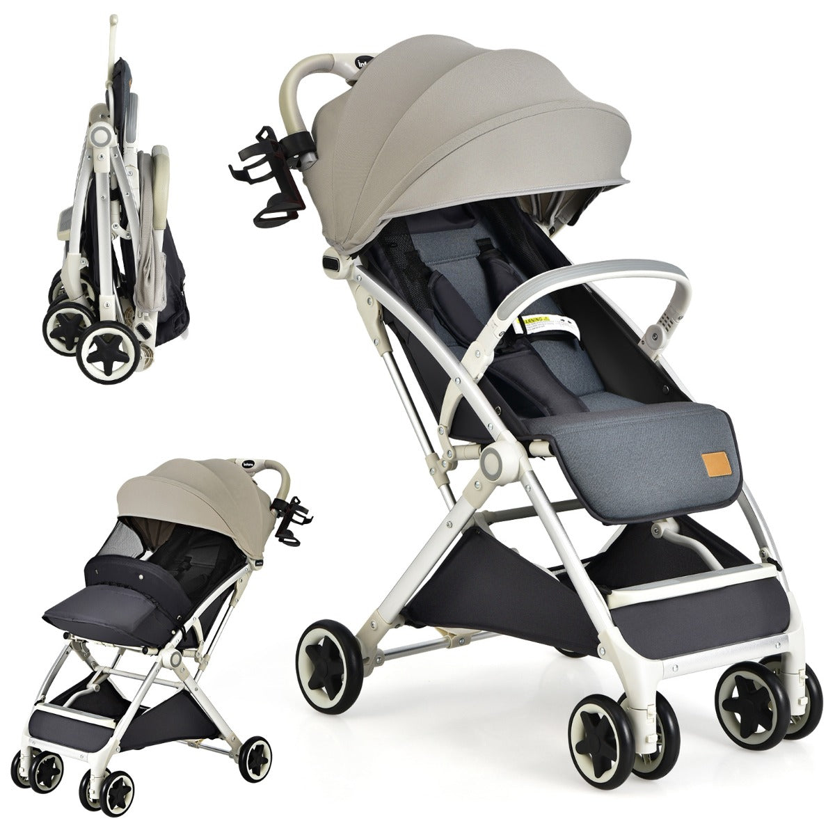 LIVSK Lichtgewicht Kinderwagen - Opvouwbaar - Verstelbare Zonnekap - 5-Punts Gordel - Zwenkwielen - Grijs
