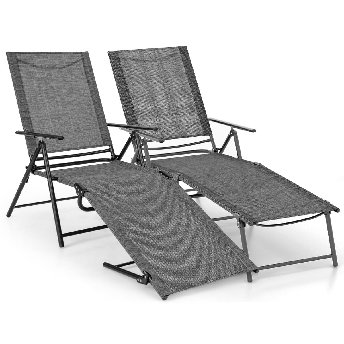 LIVSK Verstelbare Opvouwbare Terrasligstoelen - 6 Rugleuningstanden - Compact Ontwerp - Tot 150 kg - Grijs