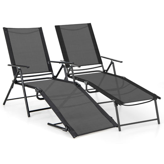 LIVSK Terrasligstoelen - 2 Stuks met 6 Verstelbare Standen - Compact Opvouwbaar - Duurzaam Metaal en Stof - Max. 150 kg - Zwart