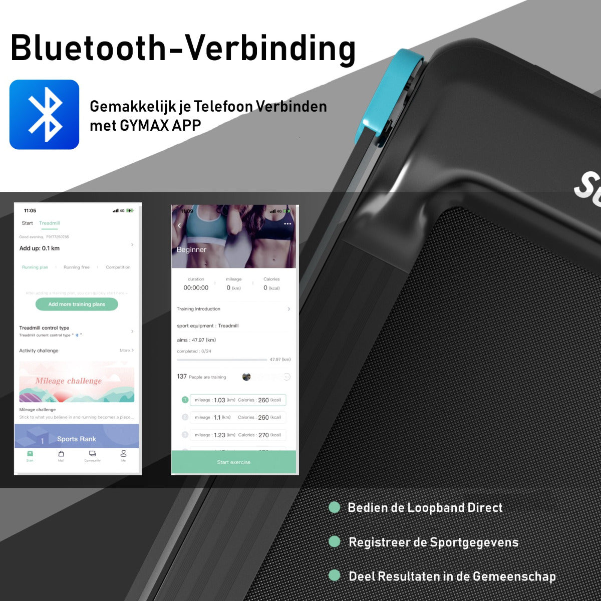 LIVSK Opvouwbare Elektrische Loopband - Bluetooth Luidspreker - GYMAX APP - 90 kg - 113 x 57,5 x 94 cm - Marineblauw+Zwart