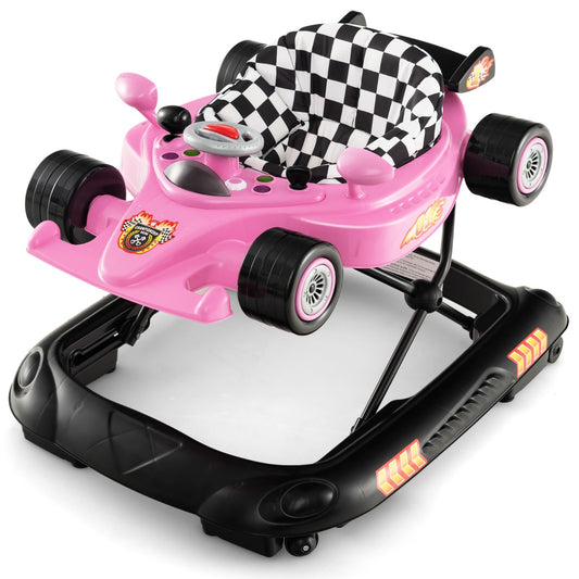 LIVSK Loopstoeltje - Raceauto Ontwerp - 3 Verstelbare Hoogtes - Interactieve Functies - Veilig en Comfortabel - Roze