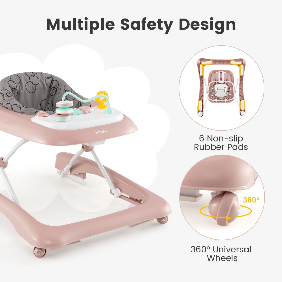 LIVSK Opvouwbaar Loopstoeltje - 3 Verstelbare Hoogtes - Interactief Speelbord - Veilig en Comfortabel - Voor Kinderen tot 12 kg -