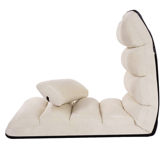 LIVSK Opvouwbare Luie Bank - 5 Verstelbare Posities - Gewatteerd Kunstsuède - Draagvermogen 100 kg - 175 x 55 x 25 cm - Beige
