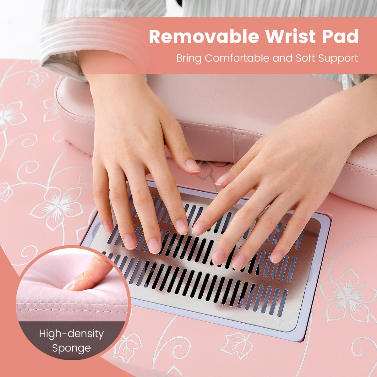 LIVSK Opvouwbare Manicure Tafel met Elektrische Stofzuiger - Draagbaar - Flexibele LED - verlichting - Zachte Polssteun - Roze