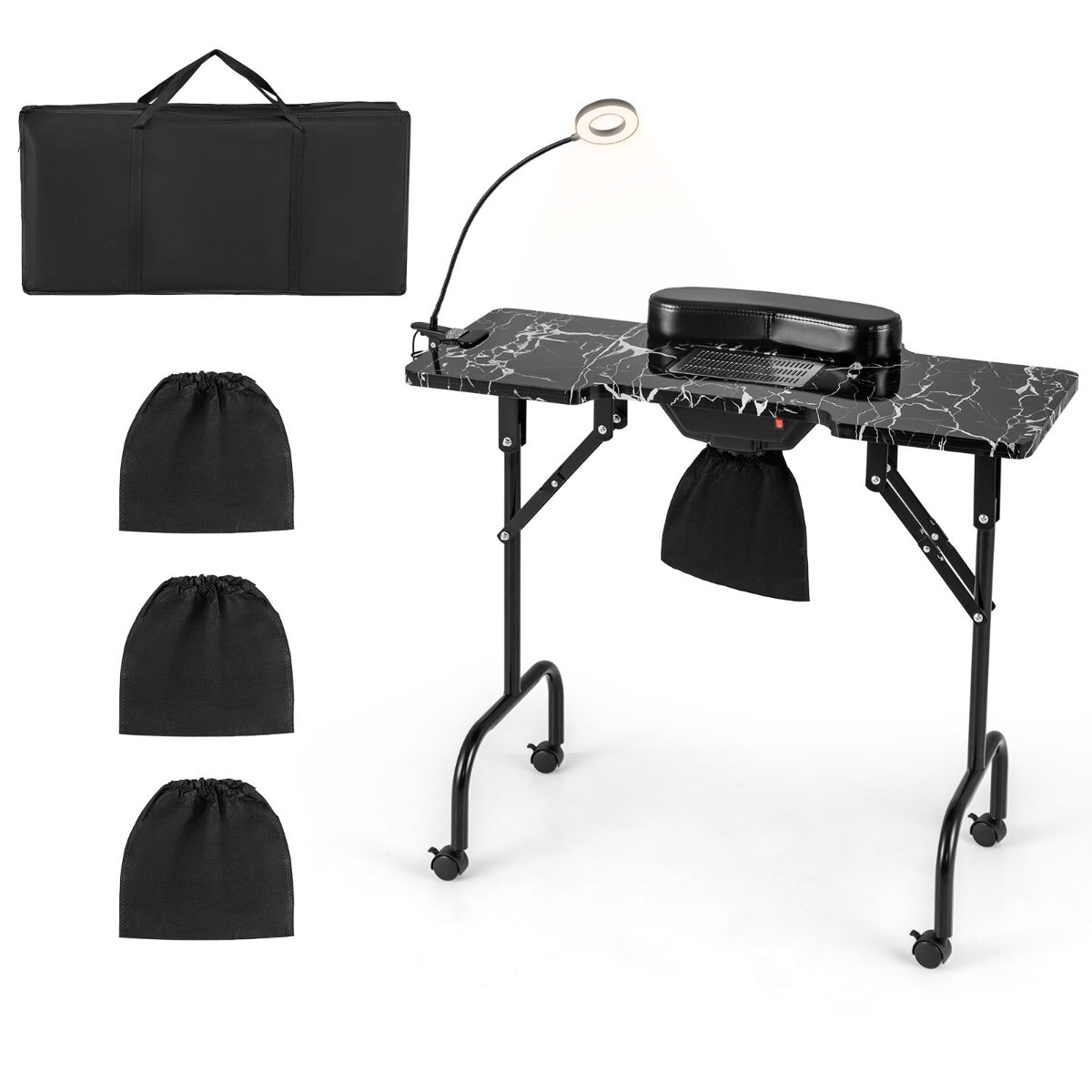 LIVSK Opvouwbare Manicuretafel met Elektrische Stofafzuiging - LED-Verlichting - Draagbaar en Comfortabel - Wit/Zwart