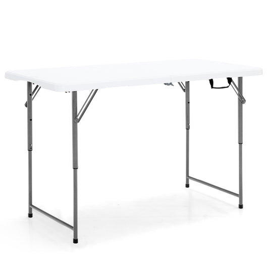 LIVSK Draagbare Opvouwbare Tafel - Verstelbare Hoogte 46/60/74 cm - Lichtgewicht met Draaggreep - Stevig HDPE en Staal - Wit