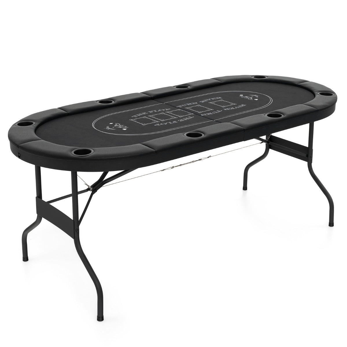 LIVSK Opvouwbare Pokertafel - Voor 8 Spelers - Viltoppervlak - Gevoerde Leuningen - Bekerhouders - 182 x 82 x 75 cm - Zwart