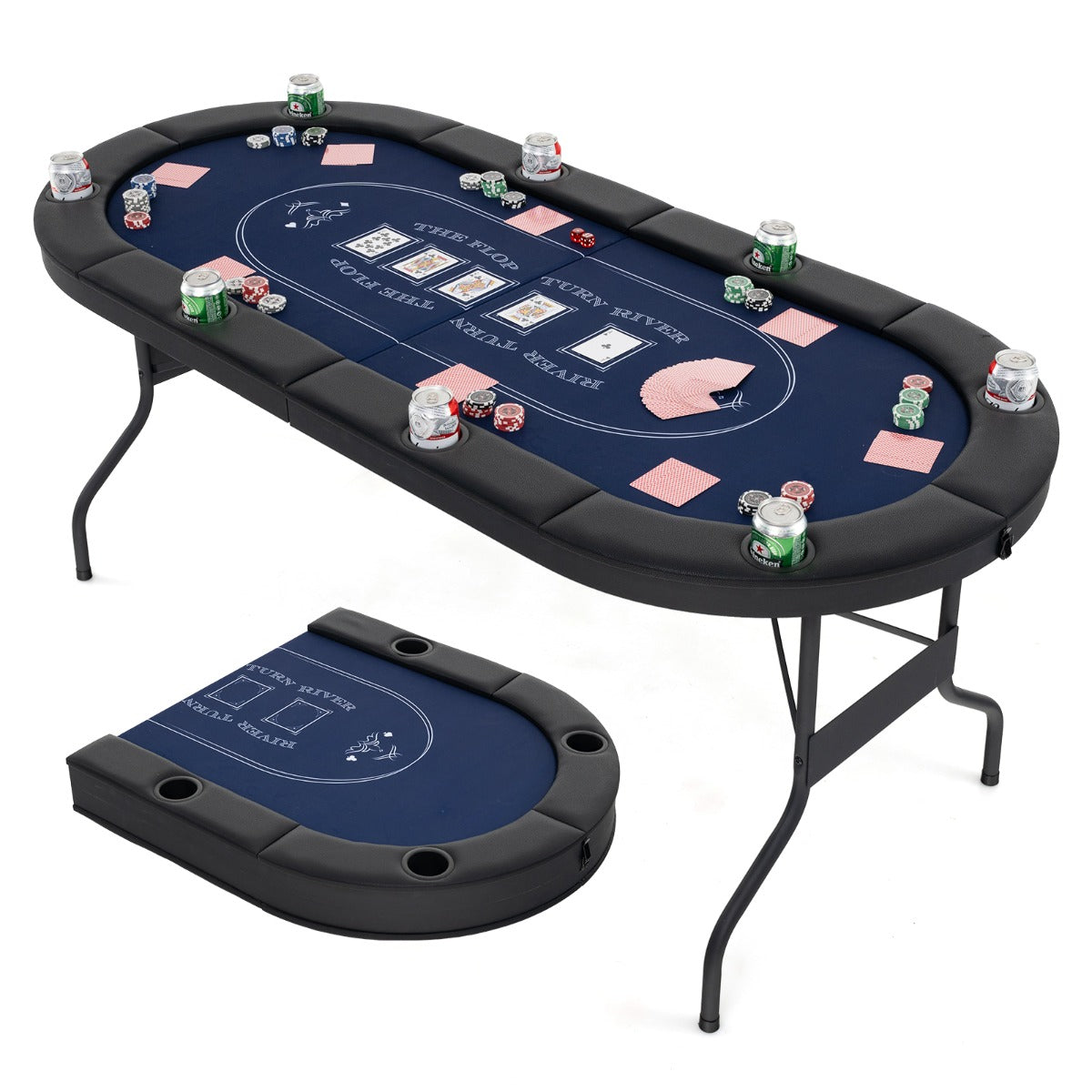 LIVSK Opvouwbare Pokertafel voor 8 Spelers - Gevoerde Leuningen - Met Bekerhouders - 182 x 82 x 75 cm - Groen