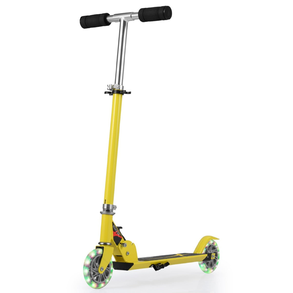 Livsk costway opvouwbare step 3 verstelbaar stuur 2 led verlichte wielen achterrem aluminium frame geel