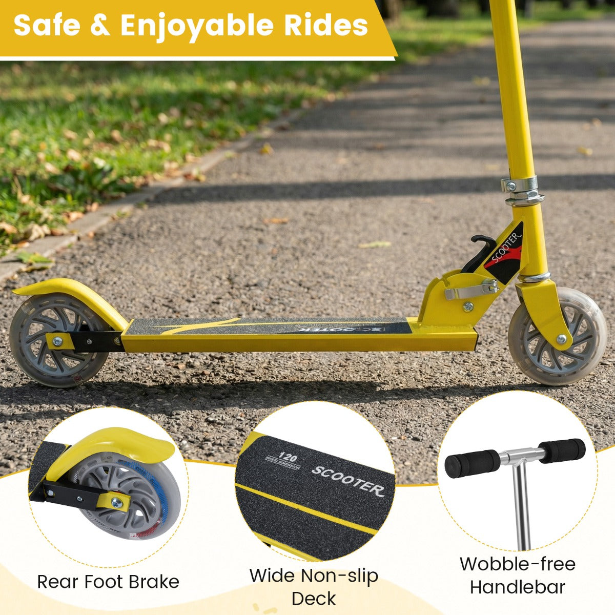 Livsk costway opvouwbare step 3 verstelbaar stuur 2 led verlichte wielen achterrem aluminium frame geel 6