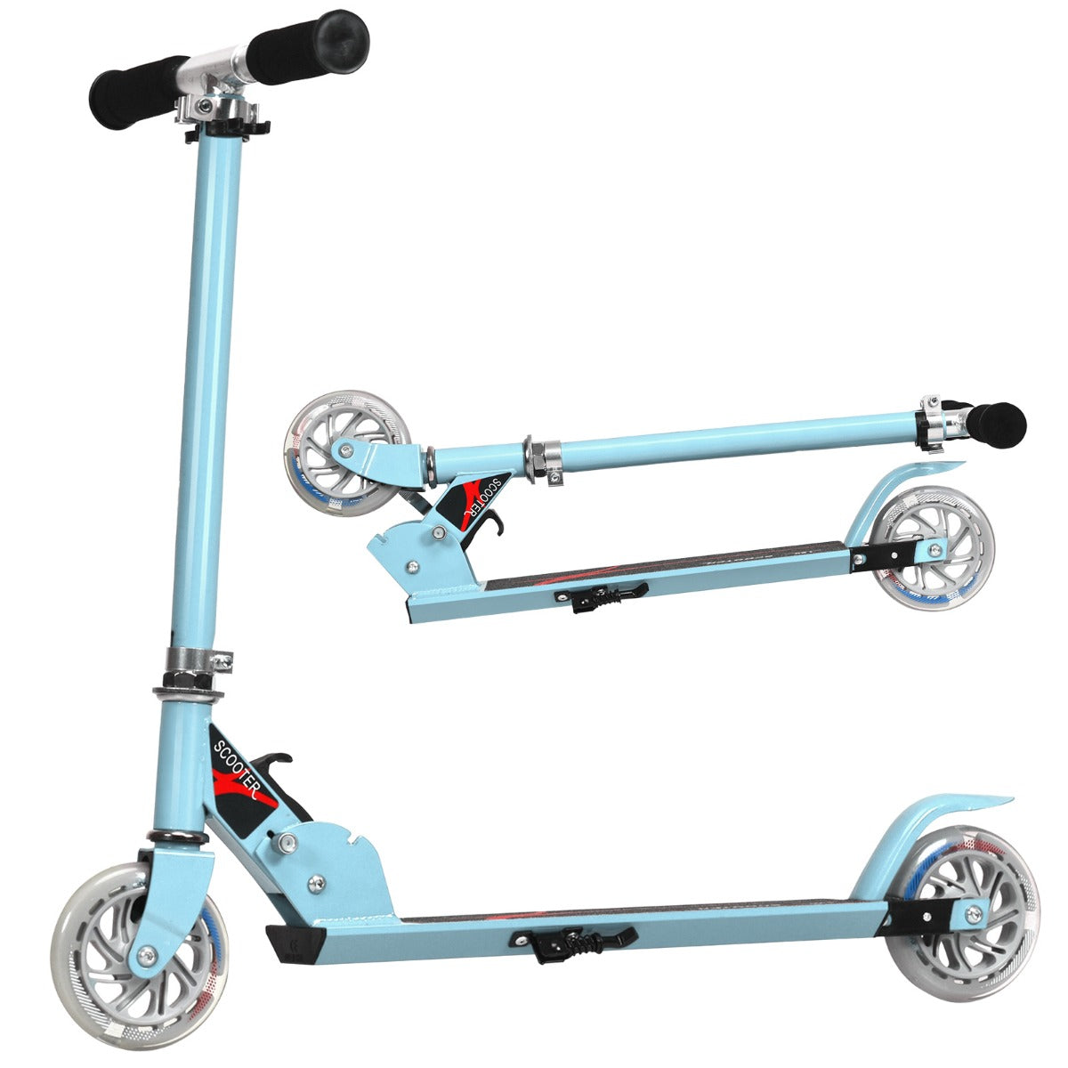 LIVSK Opvouwbare Kinderstep - 3 Hoogteverstellingen - LED Verlichte Wielen - Ergonomisch Handvat - Tot 70 kg - Blauw