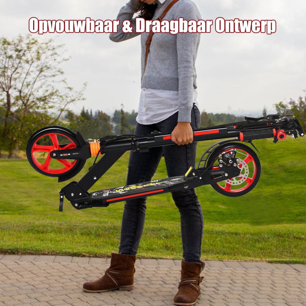 LIVSK Sportstep - Opvouwbaar met Verstelbaar Stuur - Robuuste Wielen - Tot 100 kg - Voor Kinderen Vanaf 8 Jaar - Zwart