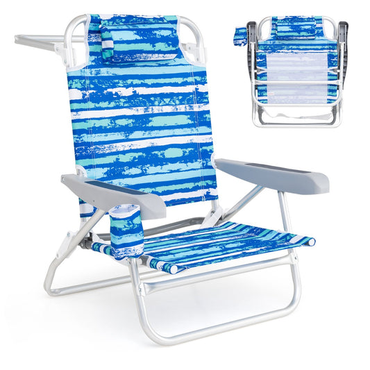 LIVSK Plat Liggende Strandstoelen - Set van 2 - 5 Verstelbare Posities - Gewatteerde Kussens - Bekerhouder - Blauw