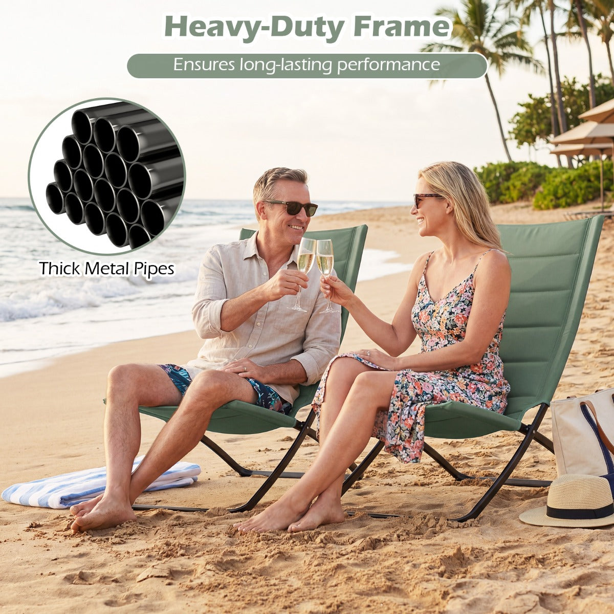 Livsk costway opvouwbare strandstoelen set van 2 opvouwbare campingstoelen met beklede rugleuningen en zittingen groen