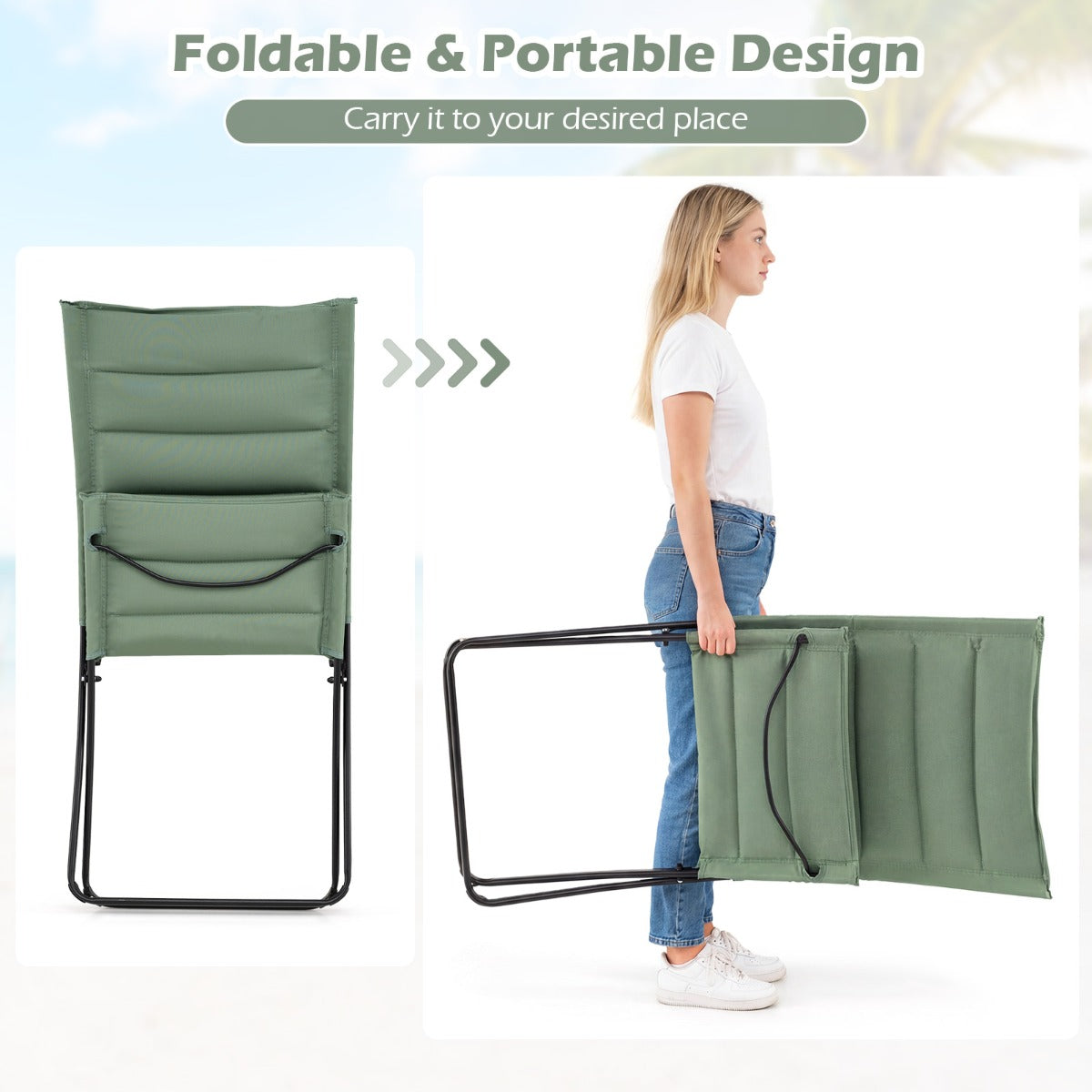 Livsk costway opvouwbare strandstoelen set van 2 opvouwbare campingstoelen met beklede rugleuningen en zittingen groen