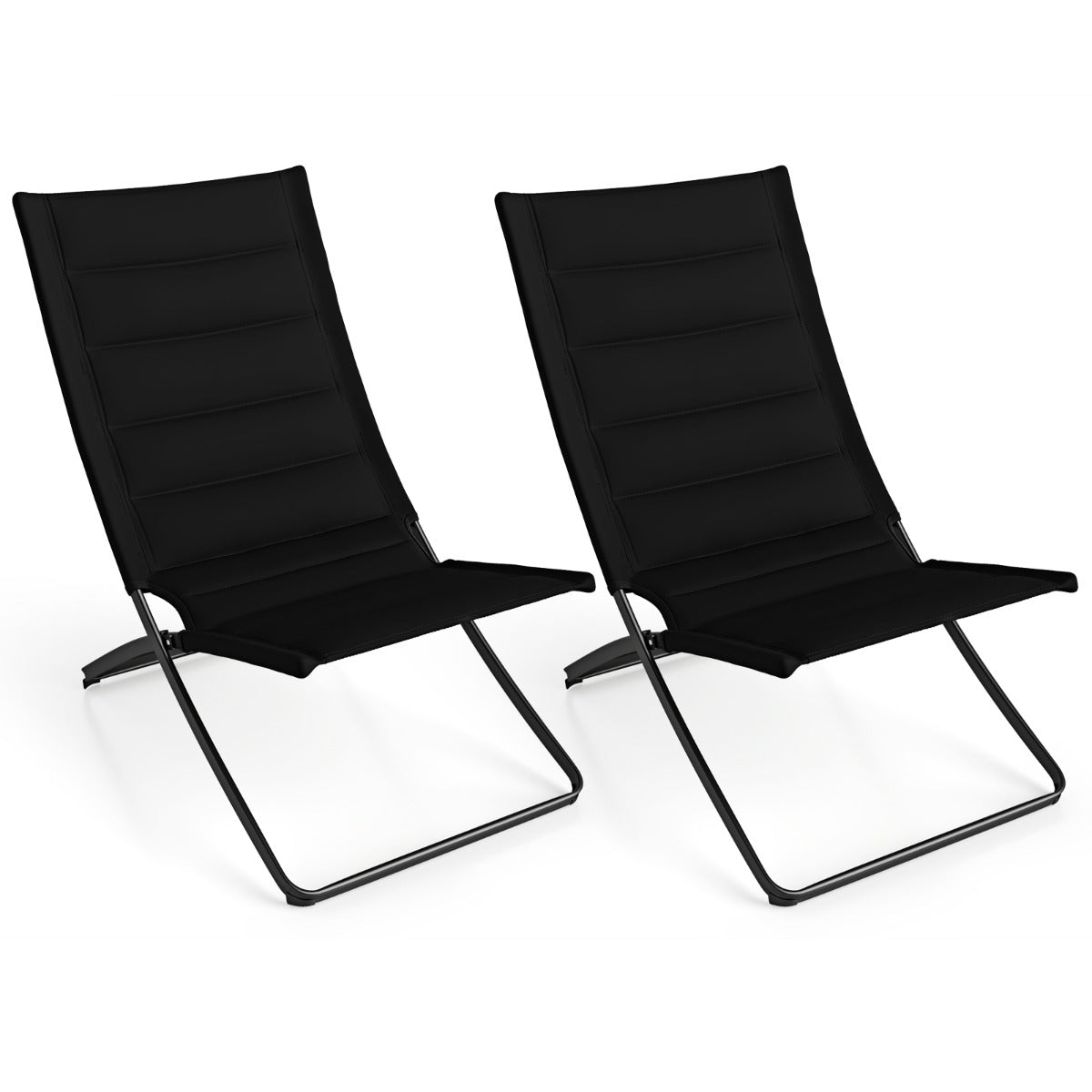 Livsk costway opvouwbare strandstoelen set van 2 opvouwbare campingstoelen met beklede rugleuningen en zittingen zwart