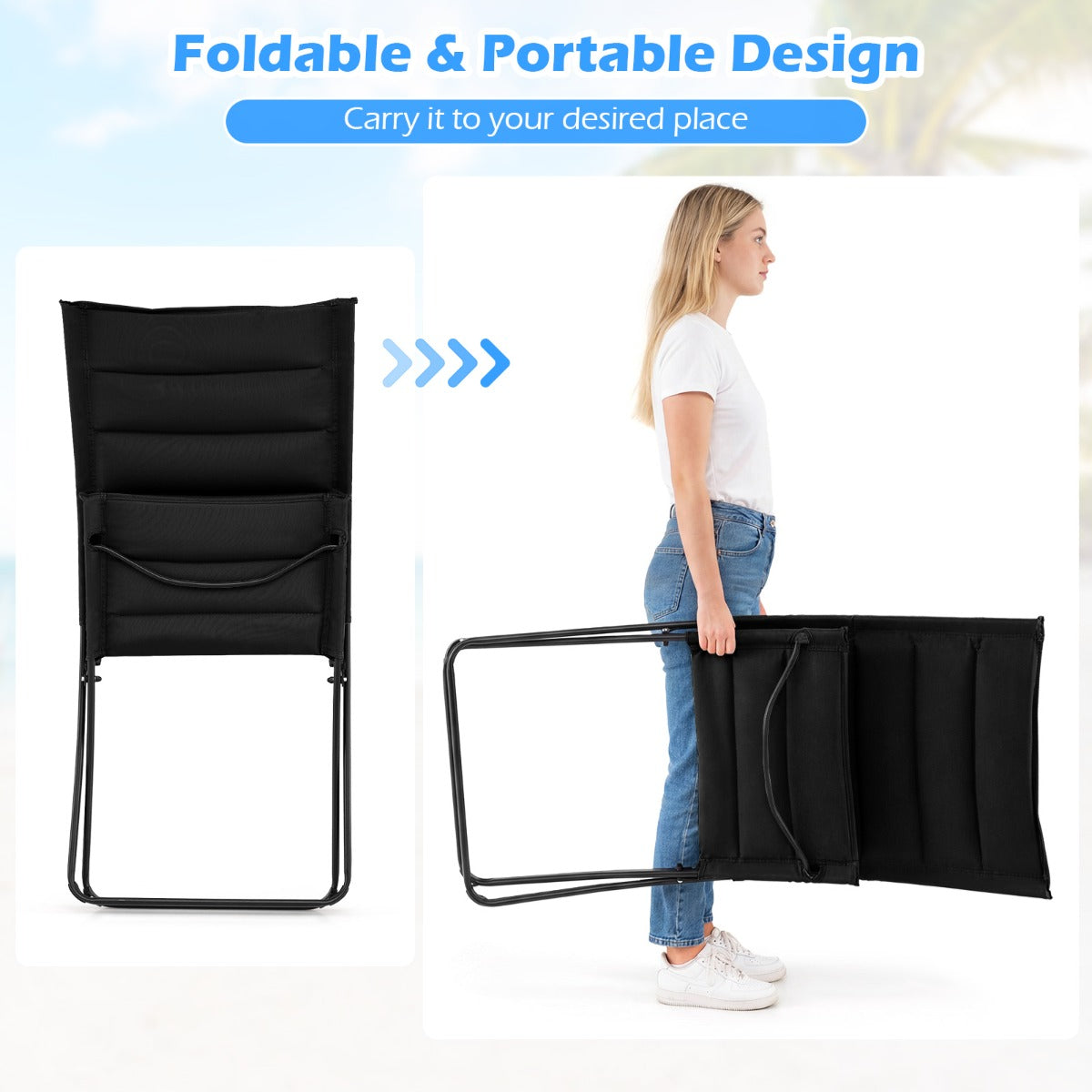 Livsk costway opvouwbare strandstoelen set van 2 opvouwbare campingstoelen met beklede rugleuningen en zittingen zwart