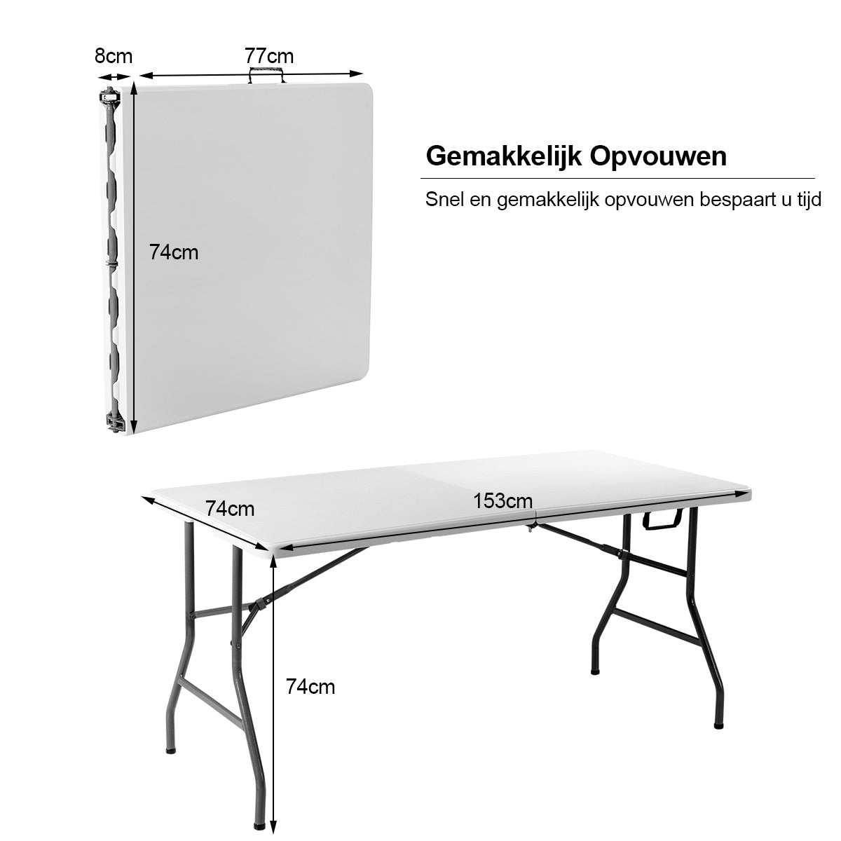 LIVSK Opvouwbare Draagbare Tafel - Voor Binnen en Buiten - Stevig tot 150 kg - Eenvoudig schoon te maken - 153 x 74 x 74 cm -