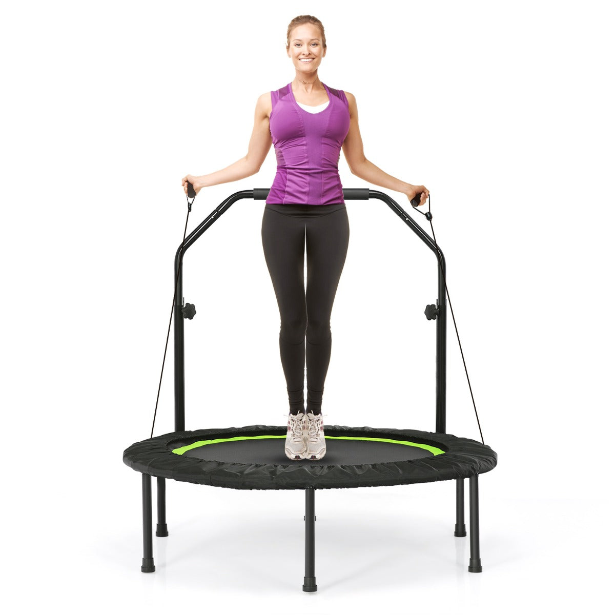LIVSK Opvouwbare Trampoline 101 cm - 2 Weerstandsbanden - Verstelbare Handgreep - Draagvermogen 150 kg - Zwart + Groen