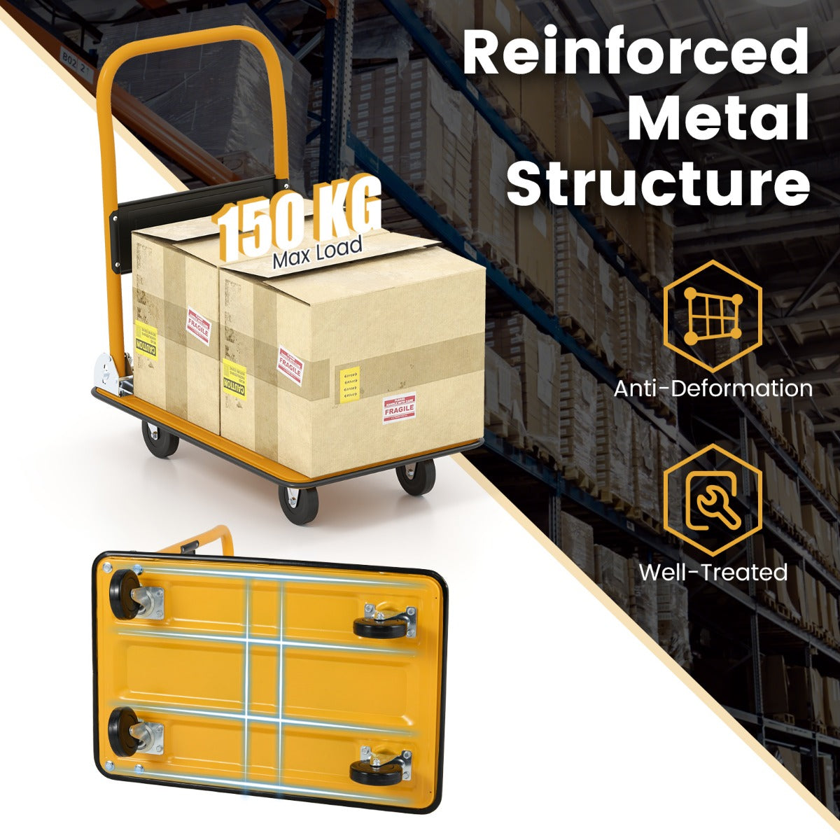 Livsk costway opvouwbare transportwagen kruiwagen met handgreep rolwagen met laadplatform zwart 2