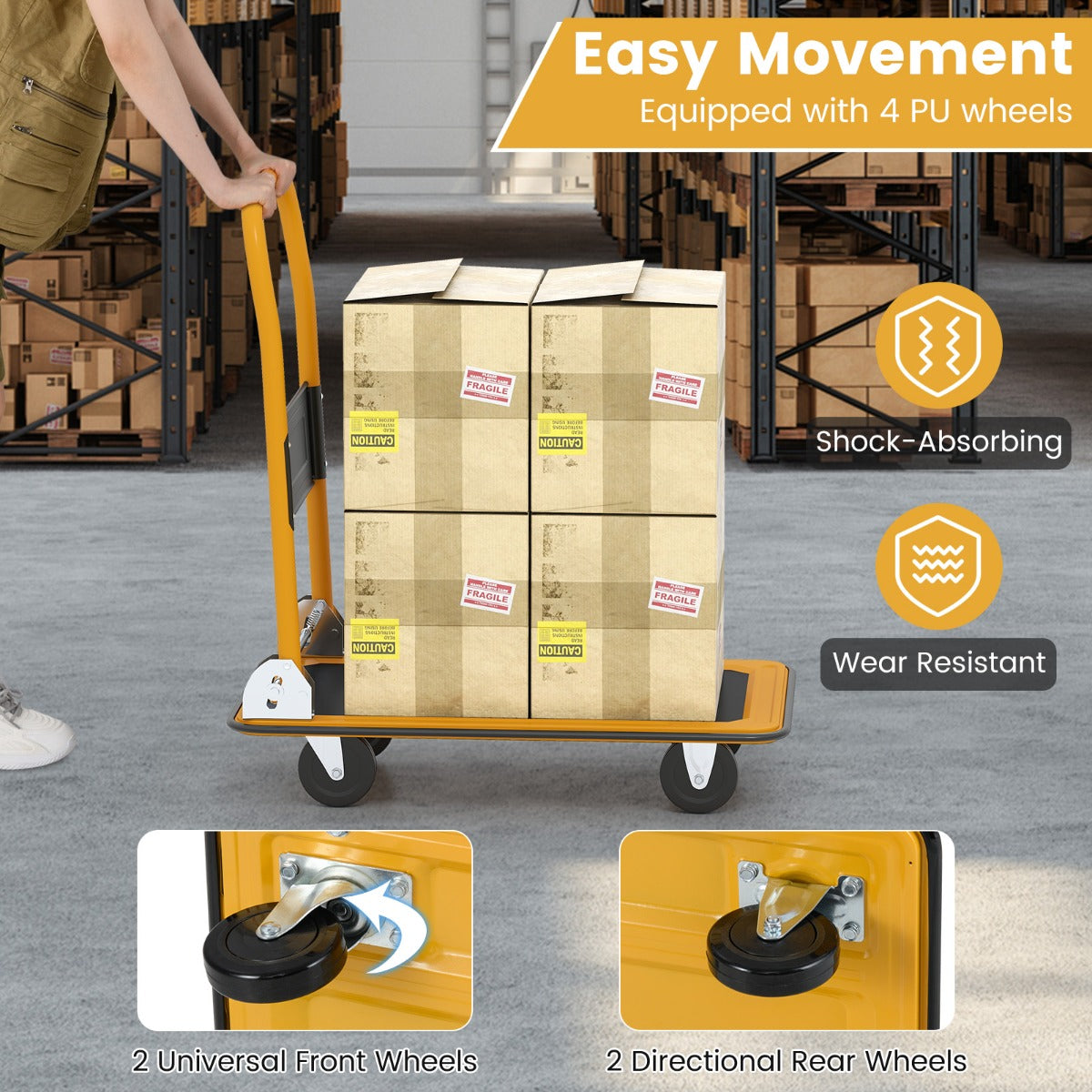 Livsk costway opvouwbare transportwagen kruiwagen met handgreep rolwagen met laadplatform zwart 5