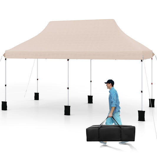 LIVSK Opvouwbare Partytent 300 x 600 cm - In hoogte verstelbaar 296-316 cm - Waterafstotend - Voor 15-20 personen - Beige