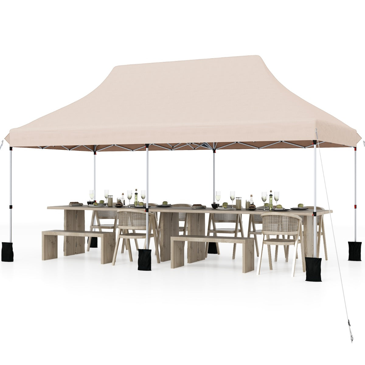 LIVSK Opvouwbare Partytent 300 x 600 cm - In hoogte verstelbaar 296-316 cm - Waterafstotend - Voor 15-20 personen - Beige