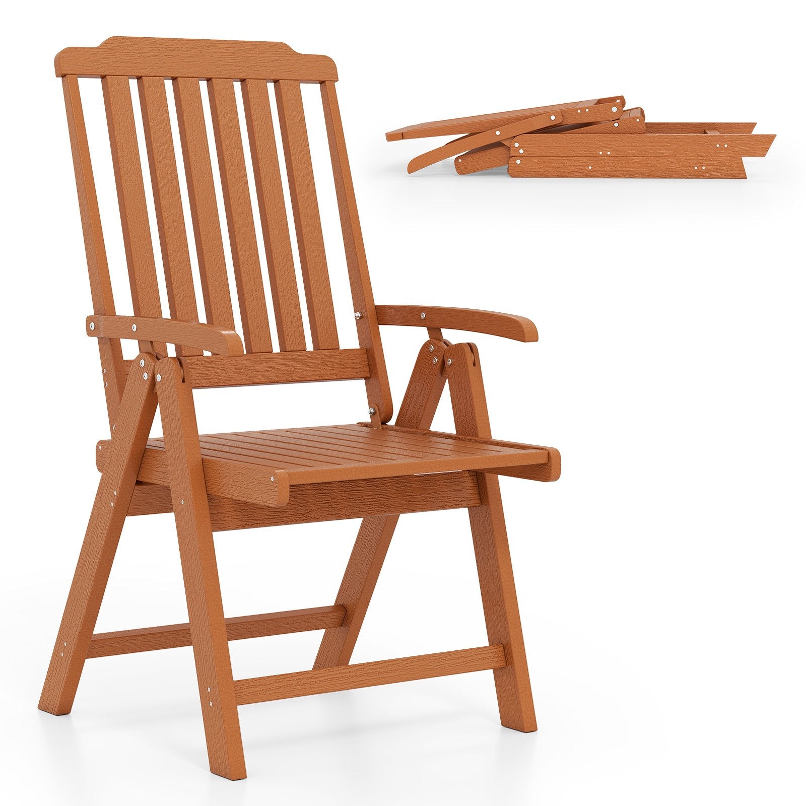 LIVSK Opvouwbare Tuinstoel - Weerbestendig HDPE - Ergonomische Rugleuning - Brede Armleuningen - Tot 150 kg - Bruin
