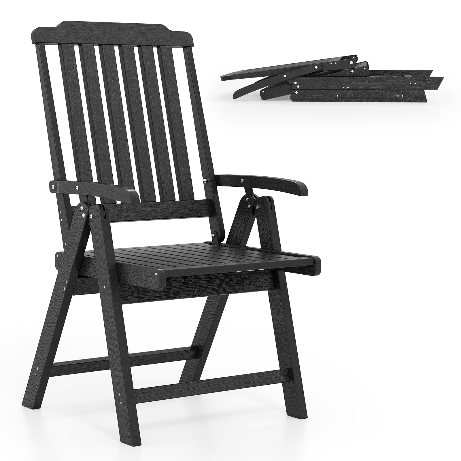LIVSK Opvouwbare Tuinstoel - Weerbestendig HDPE - Ergonomische Rugleuning - Eenvoudig Opvouwbaar - Tot 150 kg - Zwart