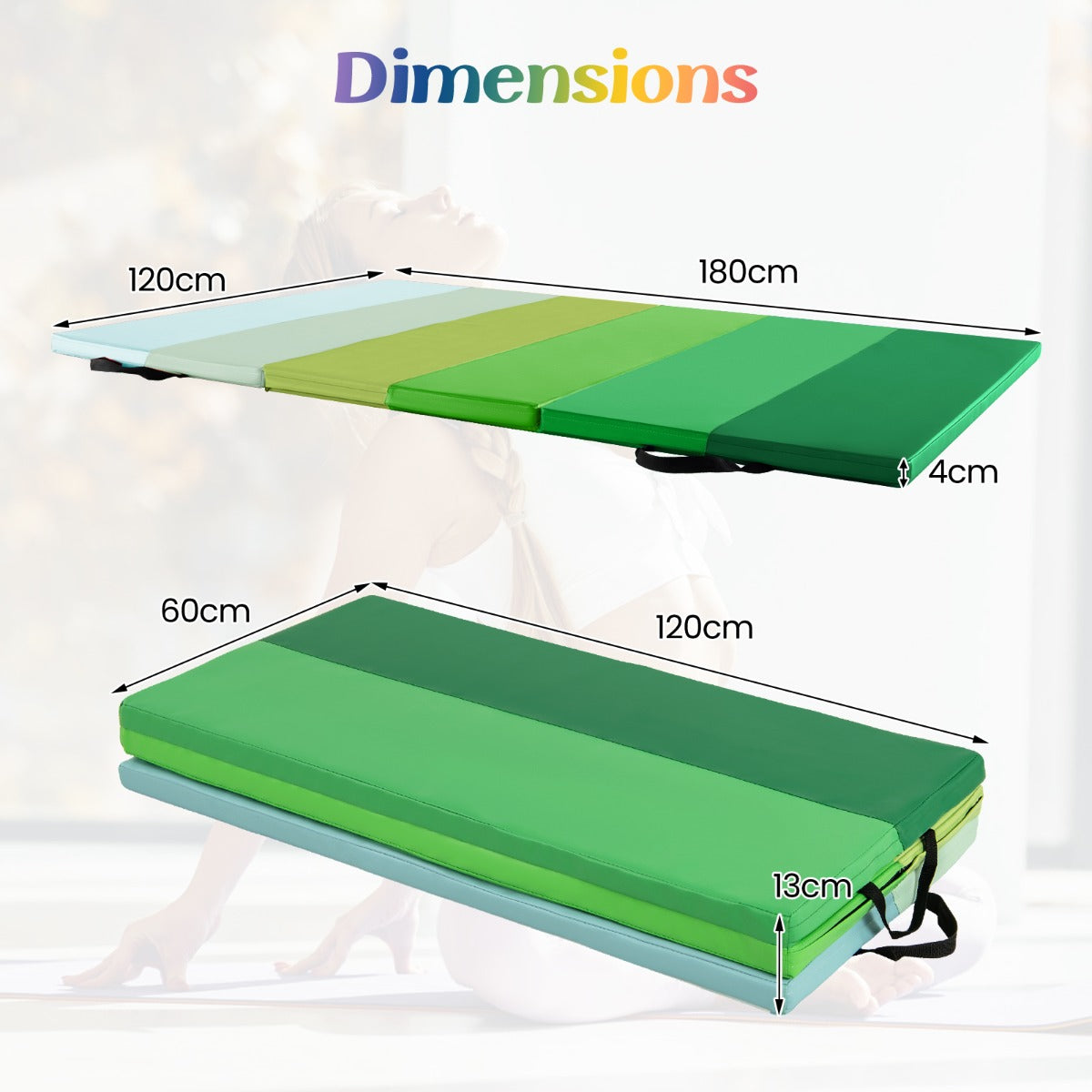 LIVSK Opvouwbare Gymnastiekmat - Hoogwaardig PU en EPE-schuim - Draaghandvatten - Eenvoudig schoon te maken - 180 x 120 x 4 cm -
