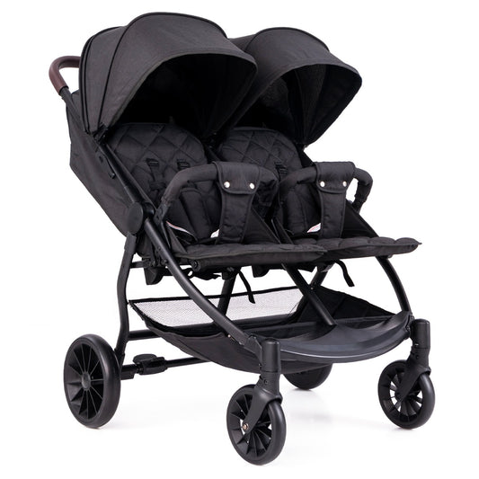 LIVSK Opvouwbare Dubbele Kinderwagen - Voor 0-3 Jaar - Verstelbare Rugleuning en Voetsteun - 5-puntsveiligheidsgordel - Grijs