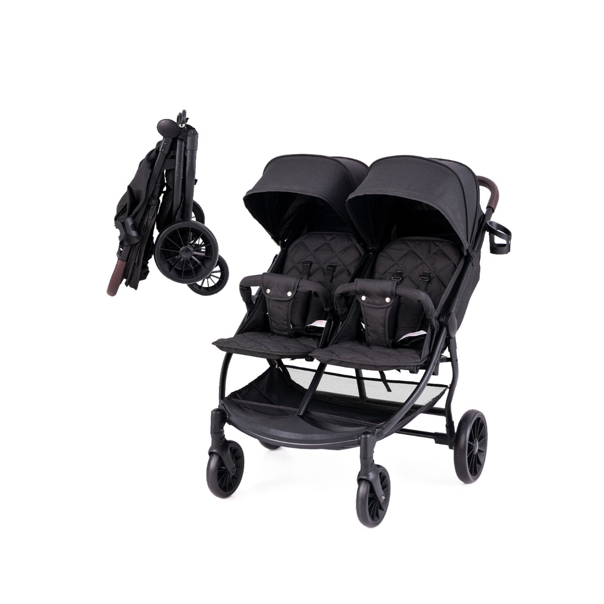 LIVSK Opvouwbare Dubbele Kinderwagen - Voor 0-3 Jaar - Verstelbare Rugleuning en Voetsteun - 5-puntsveiligheidsgordel - Grijs