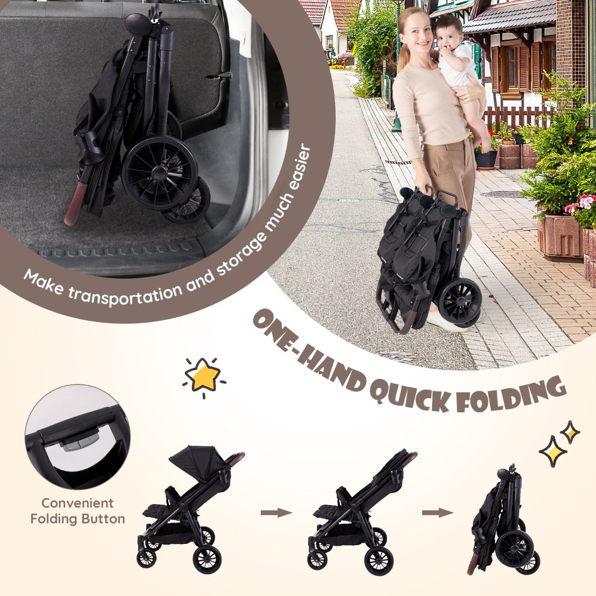 LIVSK Opvouwbare Dubbele Kinderwagen - Voor 0-3 Jaar - Verstelbare Rugleuning en Voetsteun - 5-puntsveiligheidsgordel - Grijs