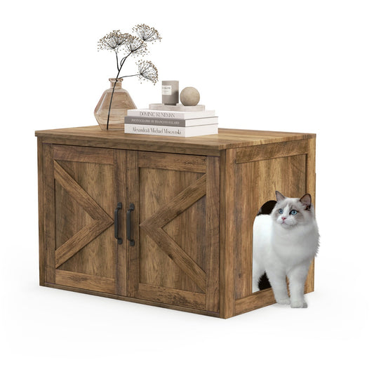 LIVSK Indoor Kattenhuis - Multifunctioneel met Verborgen Kast - Aanpasbare Ruimtes - Praktisch Ontwerp - Eikenhout