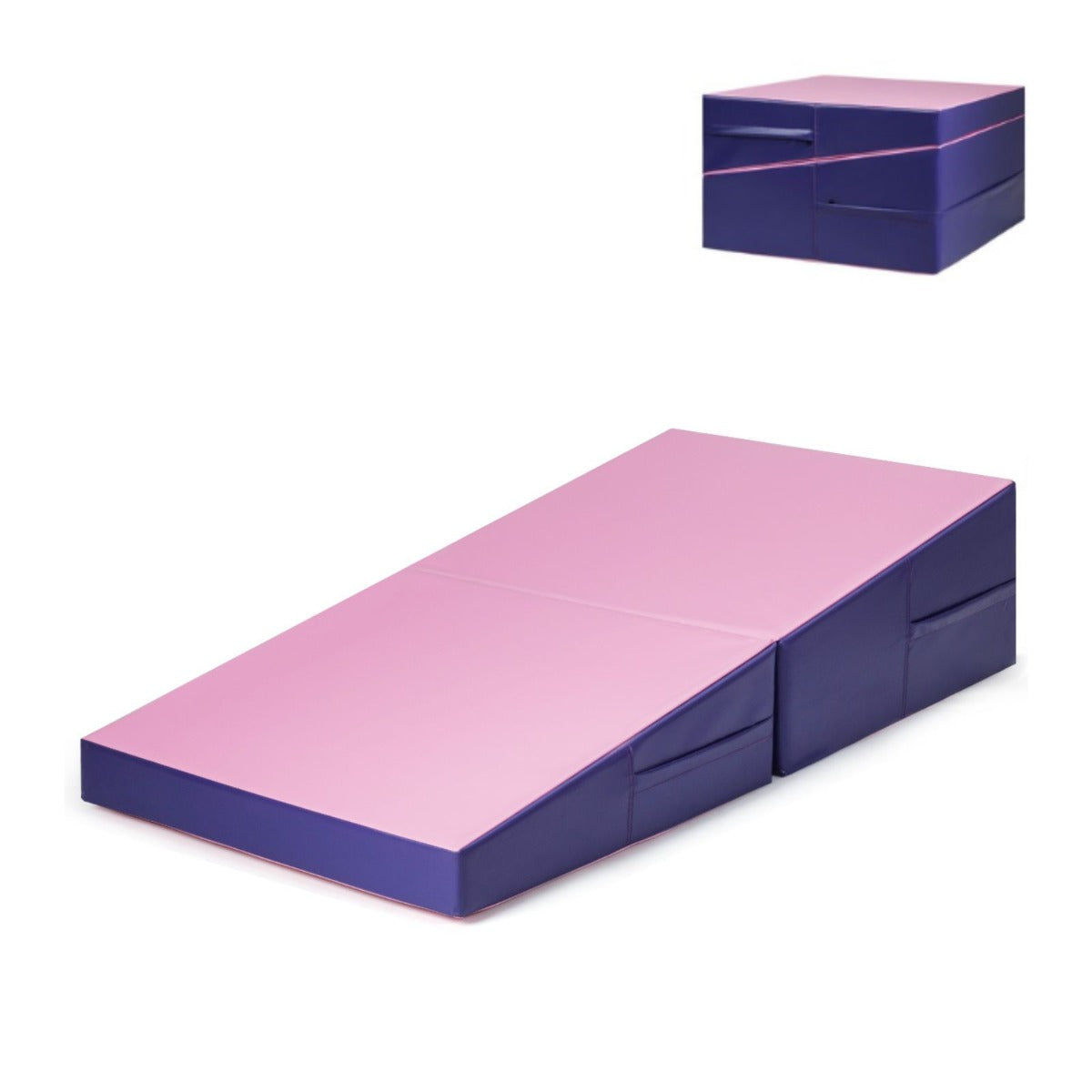 LIVSK Hellende Gymnastiekmat - Ergonomisch Wigvormig - Scheurbestendig PVC - Draaghendels - Voor Kinderen en Volwassenen - Roze