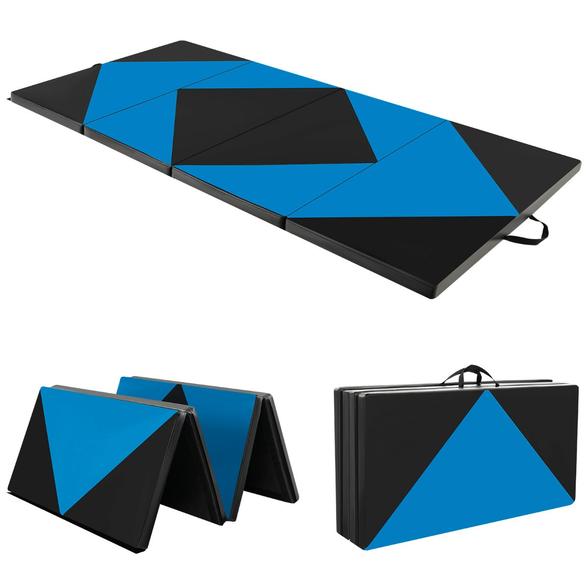 LIVSK Opvouwbare Trainingsmat - Hoogdichte EPE-schuimvulling - Waterdichte Kunstlederen Hoes - Draaggrepen - 240 x 117 cm - Zwart