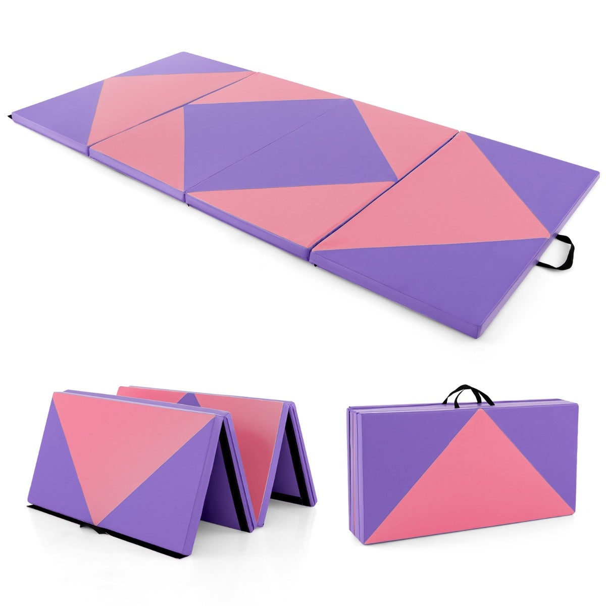 LIVSK Opvouwbare Yogamat - Dik EPE-schuim - PU-lederen Hoes - Draagbaar - Waterbestendig - 240 x 117 x 5 cm - Roze + Paars