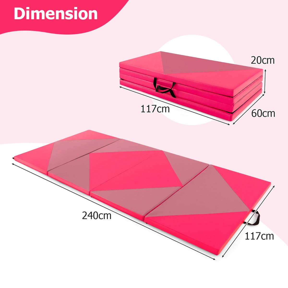 LIVSK Opvouwbare Turnmat - PU-leer met EPE-schuim - Klittenbandsluitingen - Waterdicht en eenvoudig schoon te maken - 240 x 117 x
