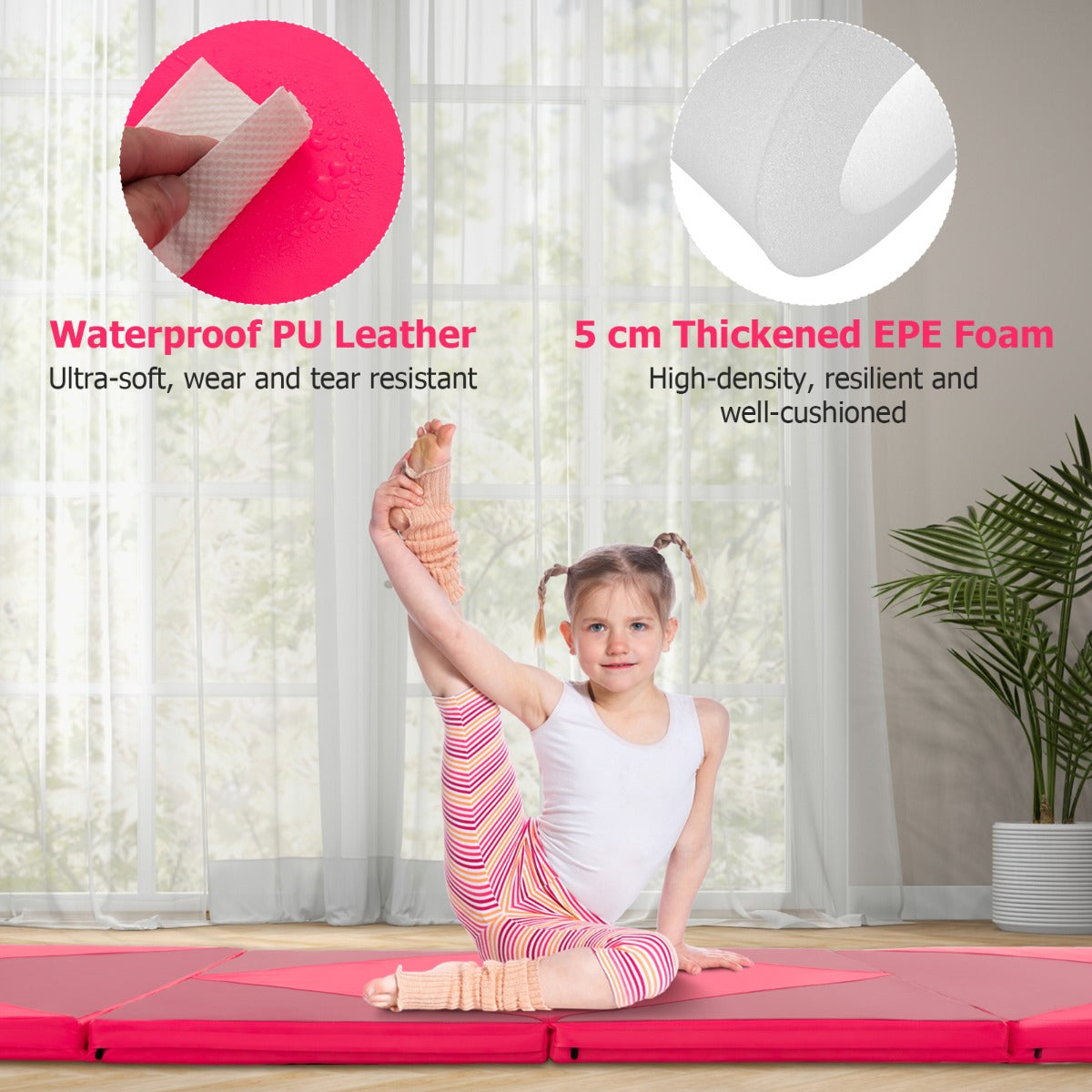 LIVSK Opvouwbare Turnmat - PU-leer met EPE-schuim - Klittenbandsluitingen - Waterdicht en eenvoudig schoon te maken - 240 x 117 x