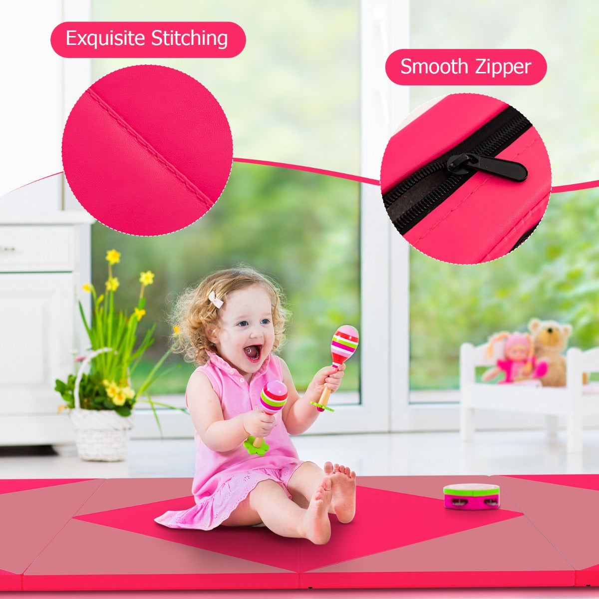 LIVSK Opvouwbare Turnmat - PU-leer met EPE-schuim - Klittenbandsluitingen - Waterdicht en eenvoudig schoon te maken - 240 x 117 x