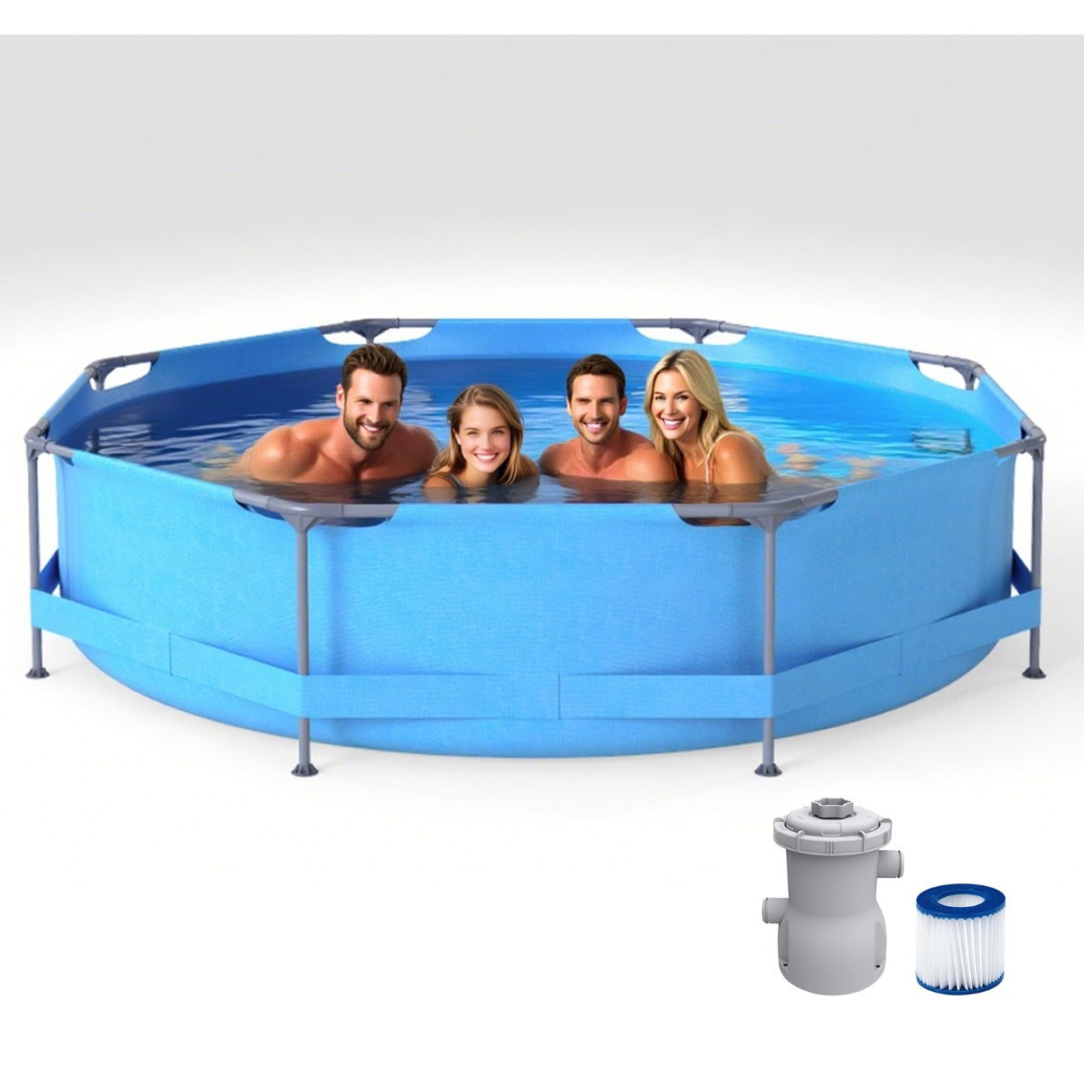LIVSK Opzetzwembad - Driedelige PVC-wanden - Versterkt frame - Inclusief filterpomp - 4383 L - 3 m x 76 cm - Blauw