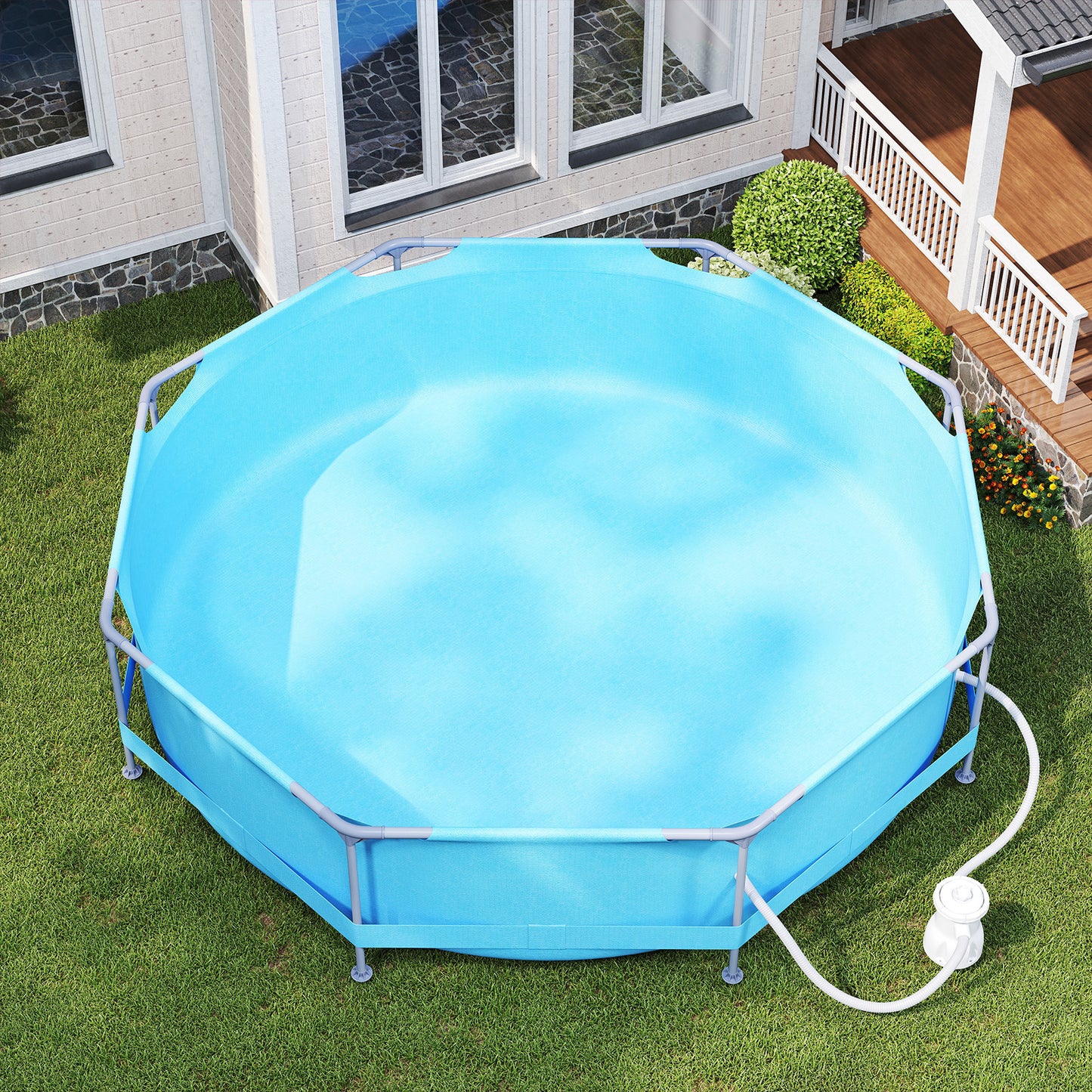 LIVSK Opzetzwembad - Driedelige PVC-wanden - Versterkt frame - Inclusief filterpomp - 4383 L - 3 m x 76 cm - Blauw