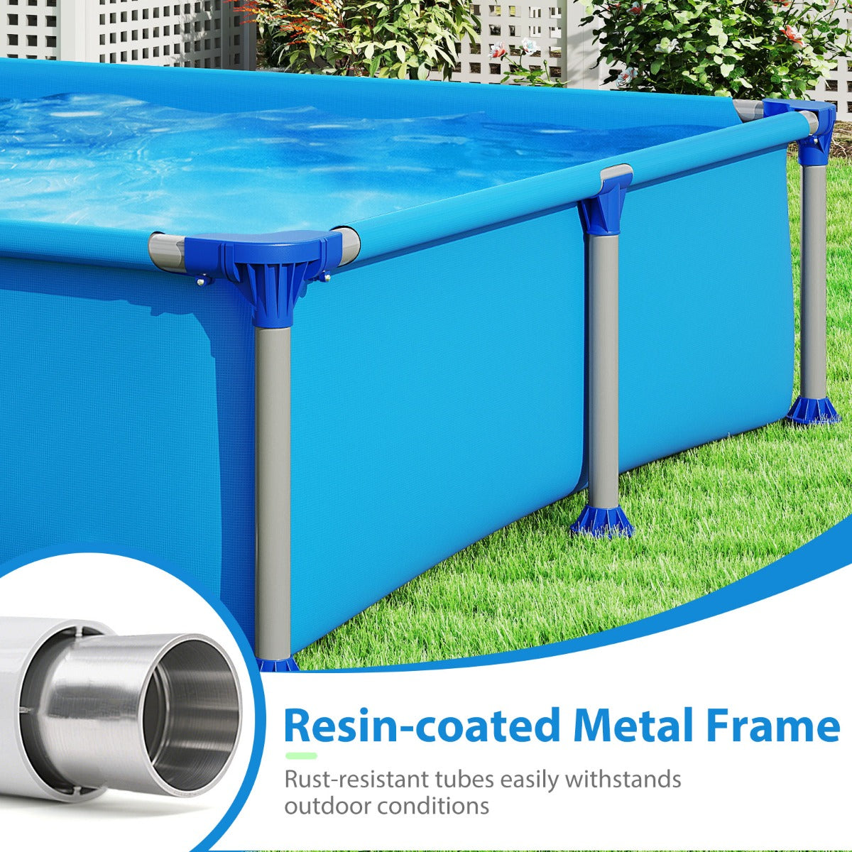 LIVSK Opzetzwembad voor Kinderen - Opblaasbaar - Driedelig PVC - Metalen Frame - 228 x 159 x 42 cm - Blauw