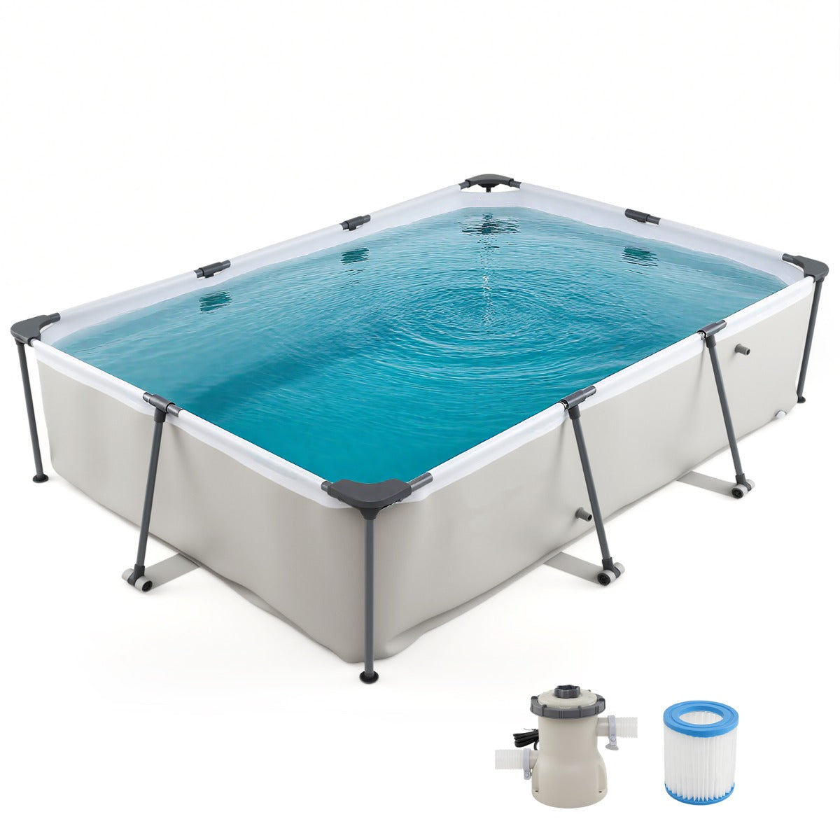 LIVSK Opzetzwembad Rechthoekig - Capaciteit 3701 liter - Duurzaam PVC en Polyester - Filterpomp Inclusief - 300 x 207 x 66 cm -