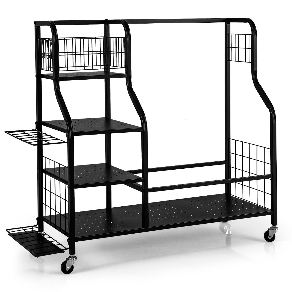 LIVSK Golfuitrusting Organizer - Voor 2 Golftassen - Ruimtebesparend met 3 Planken en 6 Haken - Stevige Metalen Constructie -