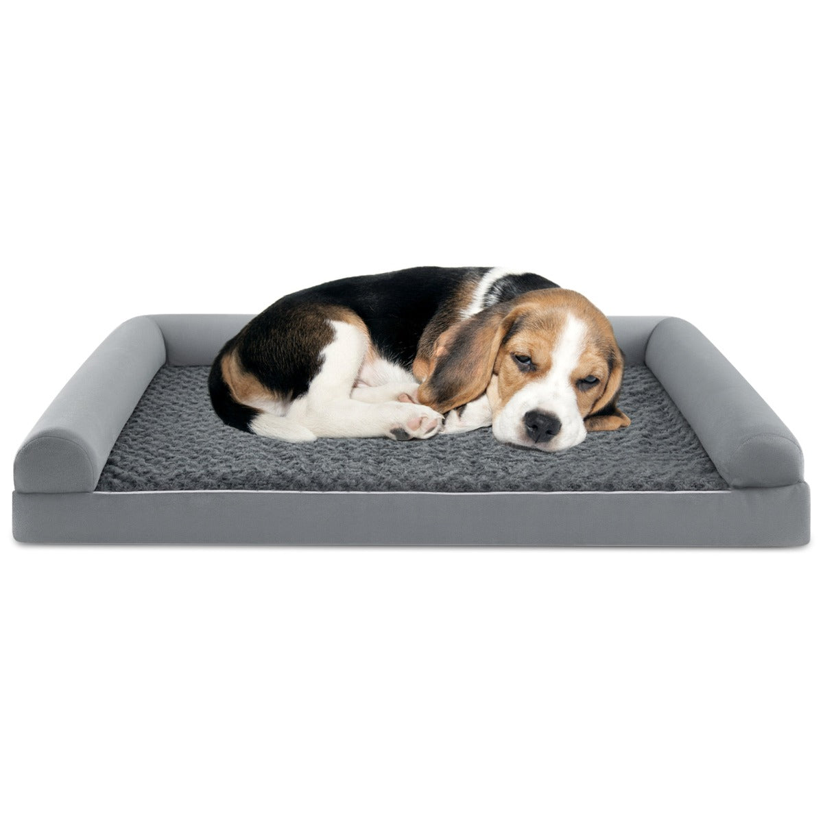 LIVSK Orthopedisch Hondenbed - Eivormig Schuimkussen - Driedelige Rand - Waterdichte Hoes - Tot 50 kg - 122 x 89 x 18 cm - Grijs
